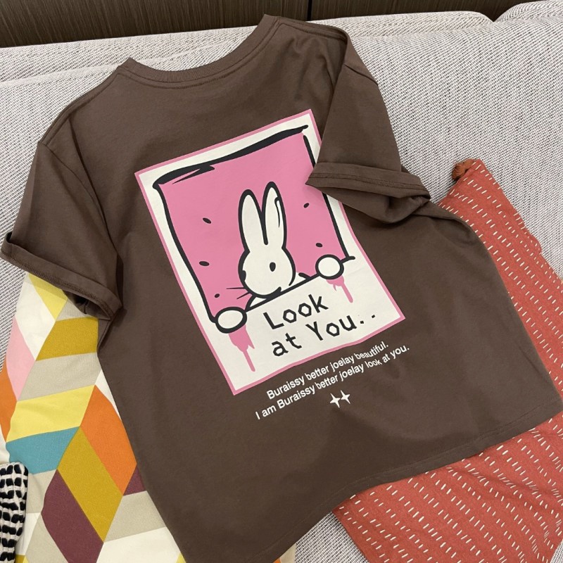 Áo thun NRVP 100% cotton tay ngắn in họa tiết độc đáo phong cách Hàn Quốc cho nữ