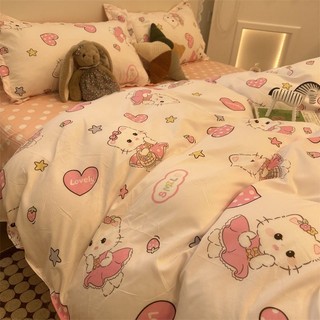 Bộ chăn ga và vỏ gối 4 trong 1 in hình hello kitty xinh xắn