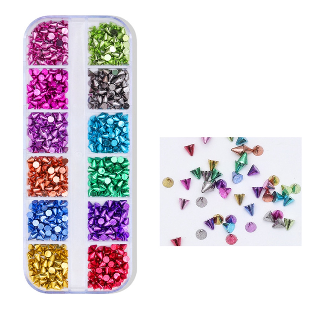 1 Hộp Đinh Tán 12 Ngăn Không Phai Màu Chống Oxy Hóa Có Thể Tháo Rời Dùng Trang Trí Móng Tay DIY
