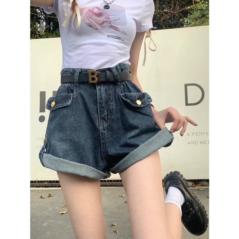 Quần Short Denim Lưng Cao Dáng Ôm Thời Trang Mùa Hè Cho Nữ