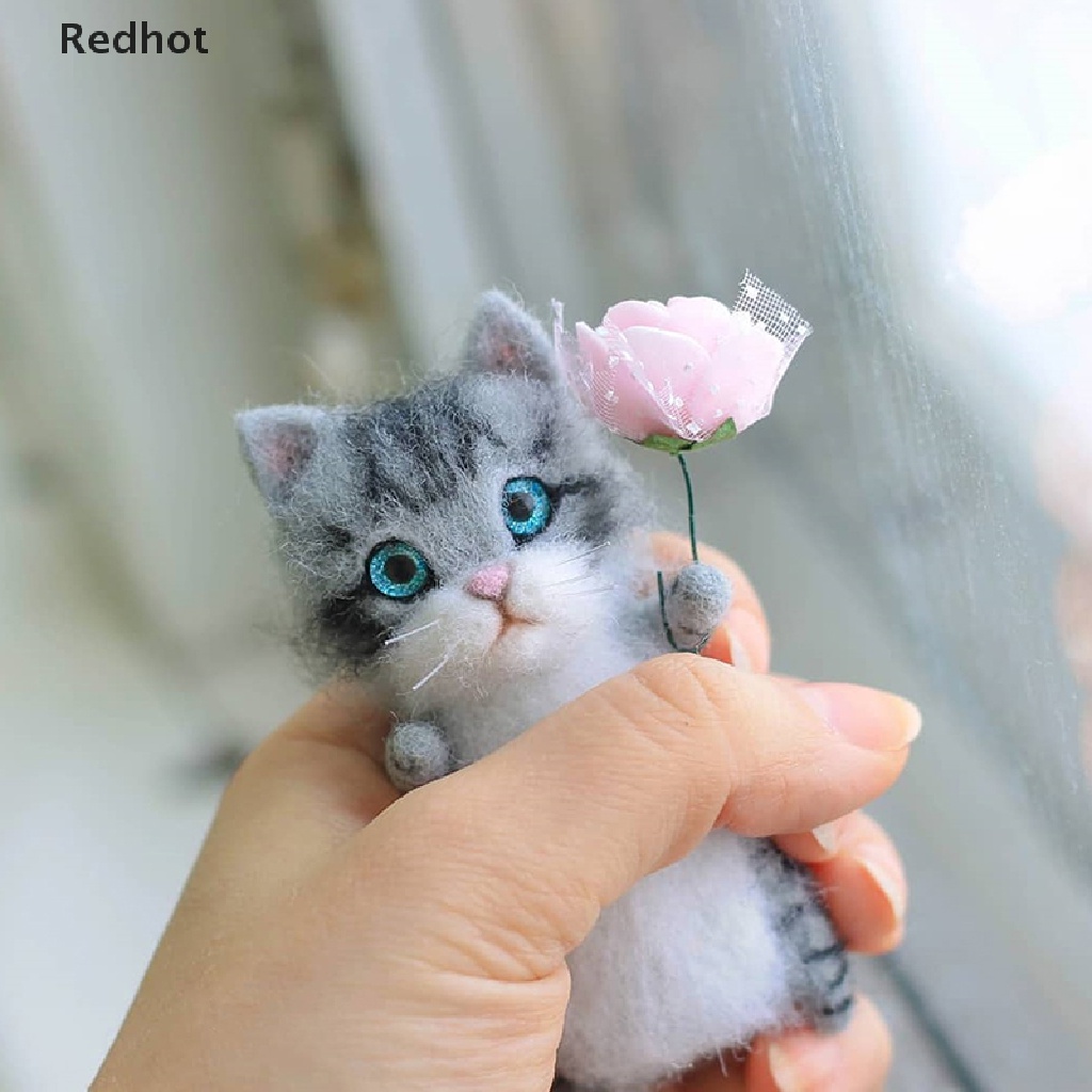 &lt; Redhot &gt; Búp Bê Mèo Nhồi Bông Bằng Len Chưa Hoàn Thiện handmade DIY Dễ Thương Và Đáng Yêu