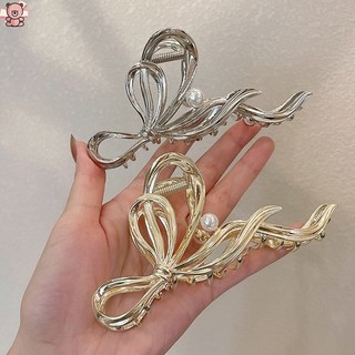 Kẹp tóc nơ kim loại đính ngọc trai giả