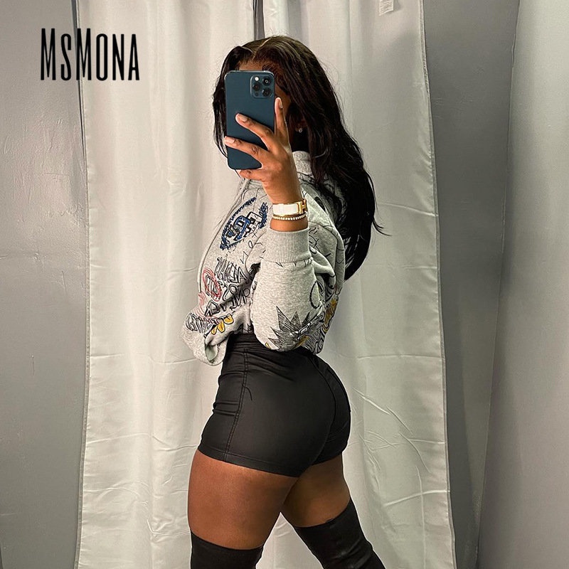 MsMona Quần Short Da PU Dáng Ôm Màu Trơn Thời Trang 2023 Quyến Rũ Cho Nữ
