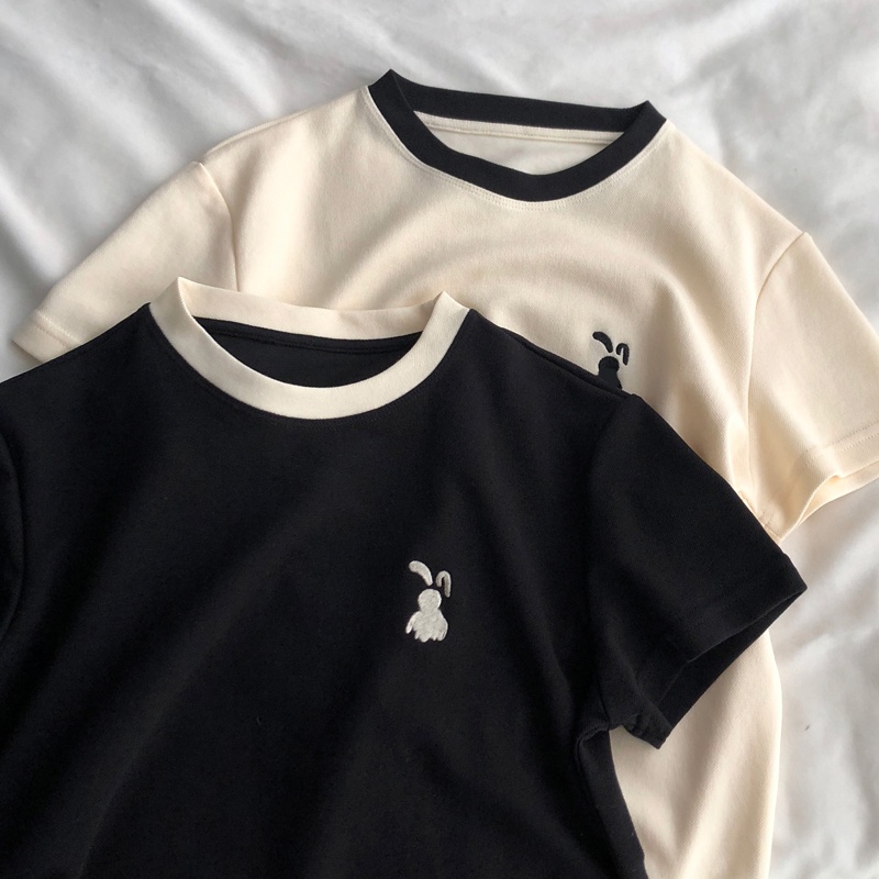 Áo Thun 100% cotton Tay Ngắn Thêu Họa Tiết Mới Phong Cách Hàn Quốc Cho Nữ 200g