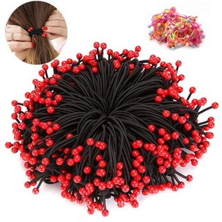 Set 10 Dây Cột Tóc Co Giãn Đính Hạt Đỏ Dễ Thương Dành Cho Trẻ Em