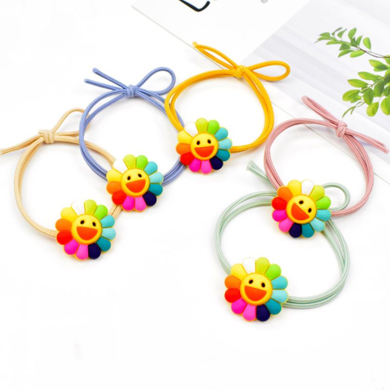 Flgo Dây Buộc Tóc Hai Lớp Màu Kẹo Hình Hoa Hướng Dương Cầu Vồng Hàn Quốc Dễ Thương Cho Nữ Ha