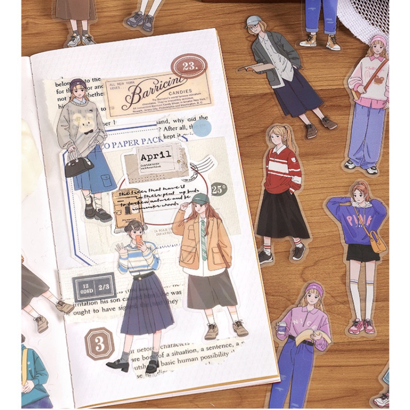 Bộ 30 Miếng Dán PET Nhân Vật Hoạt Hình Trang Trí Sổ Tay DIY