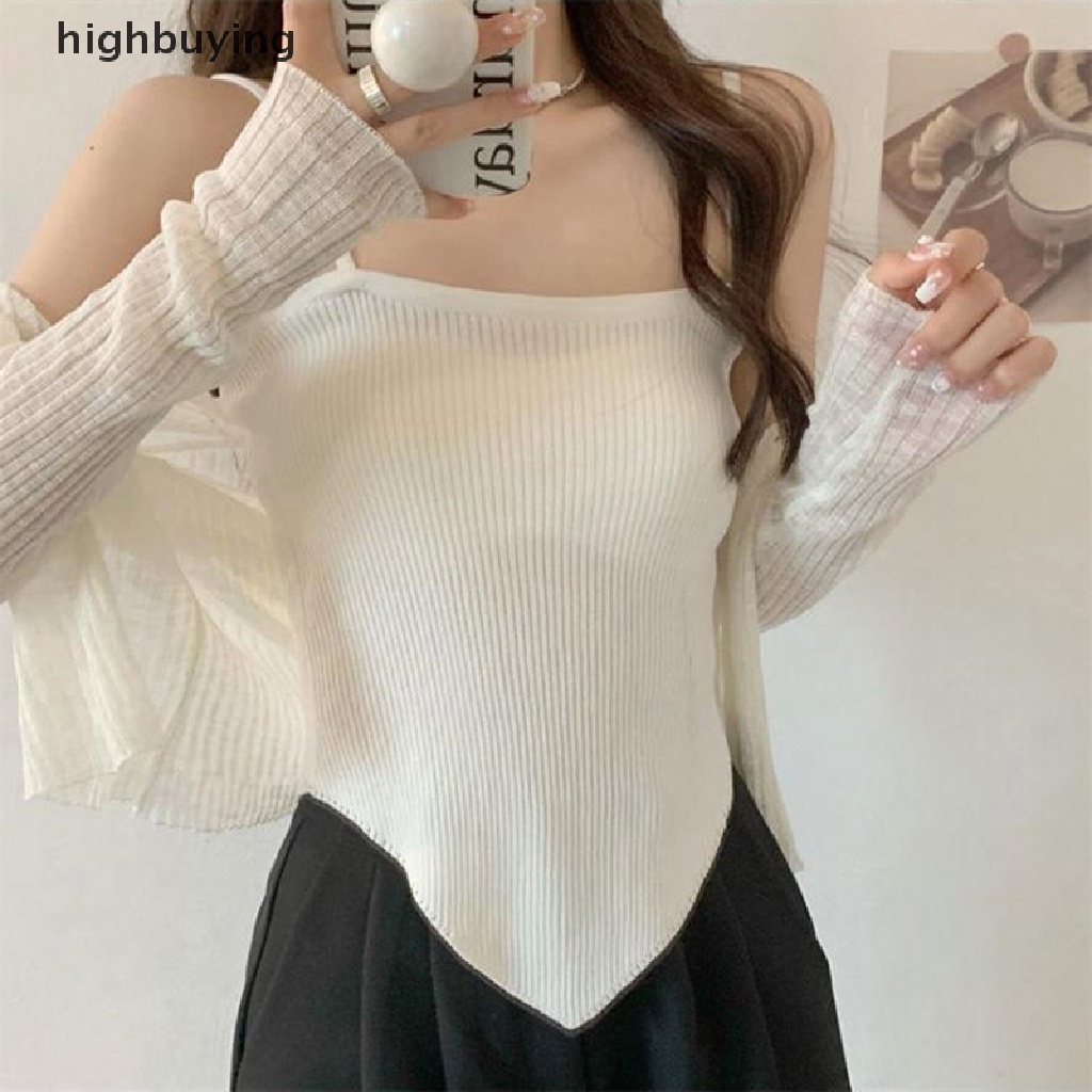 Áo Croptop Dệt Kim Không Tay Màu Sắc Đơn Giản Quyến Rũ Cho Nữ