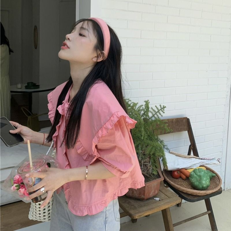 Áo kiểu COZOK tay ngắn cổ búp bê thời trang mùa hè cho nữ