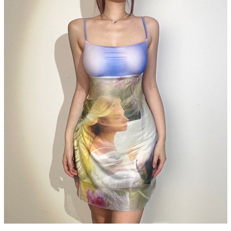 Kliou 2023 Mới Đầm Hai Dây Dáng Chữ A Mini In Họa Tiết Hoa Phong Cách Pháp Thời Trang