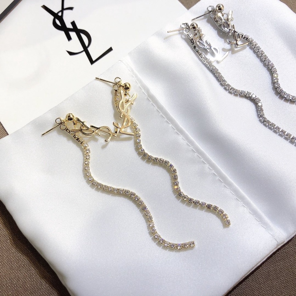 Khuyên Tai Tròn Khắc Chữ YSL Bằng Thép Titanium Thời Trang