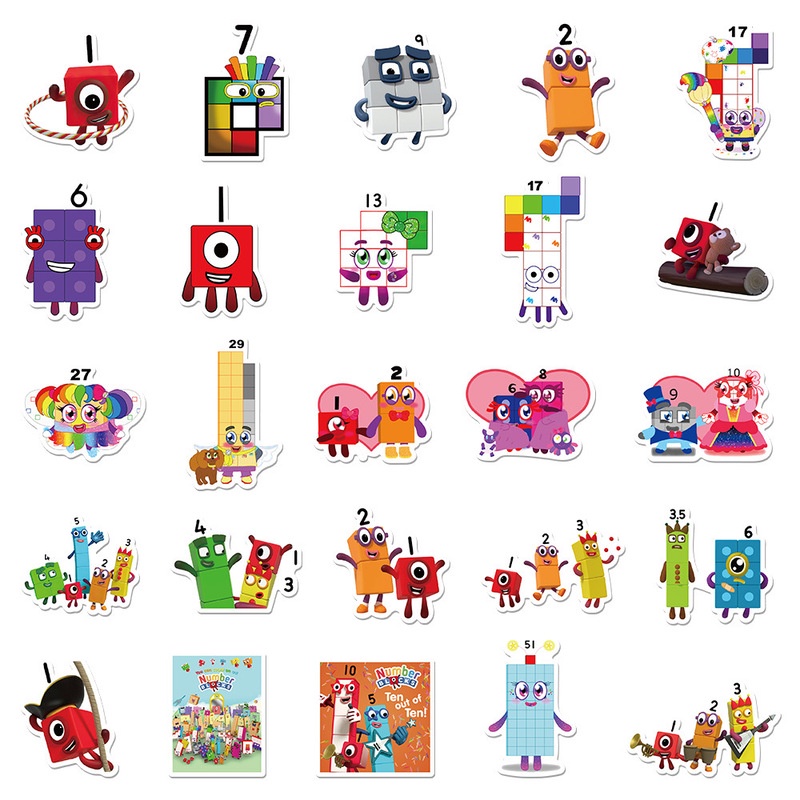 52PCS Cartoon Digital Block Stickers Khối kỹ thuật số Cartoon DIY Kids Chai nước Xe máy Stickers Trượt ván Đồ chơi Stickers
