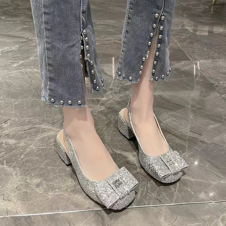 Sandal high-heeled square-shaped sandals glittering fashion for women HDRN