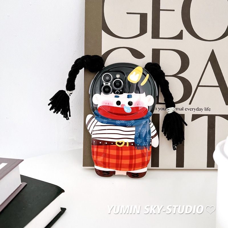 Ốp Điện Thoại Silicon Dẻo Họa Tiết Cô Gái Bện DIY Dễ Thương Cho Iphone 14promax 13 13promax 12 14pro 11