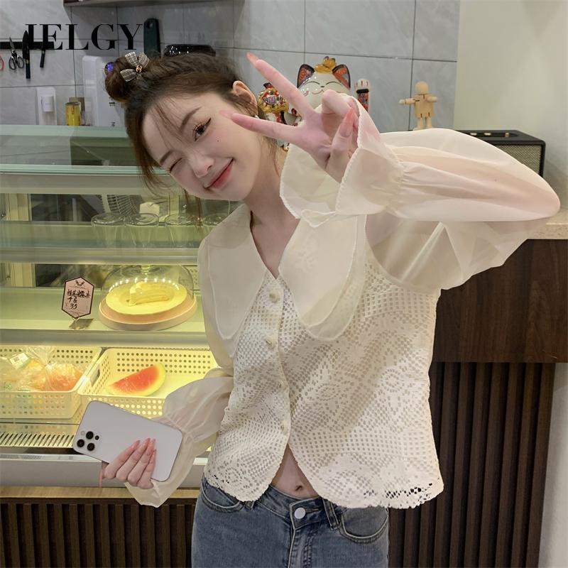 IELGY Áo Sơ Mi Dài Tay Phối Ren Thời Trang Dành Cho Nữ