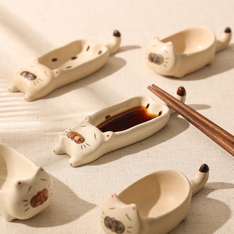 Đĩa Sứ Đựng Gia Vị / Sushi / Giấm Hình Mèo Hoạt Hình Sáng Tạo Chất Lượng Cao