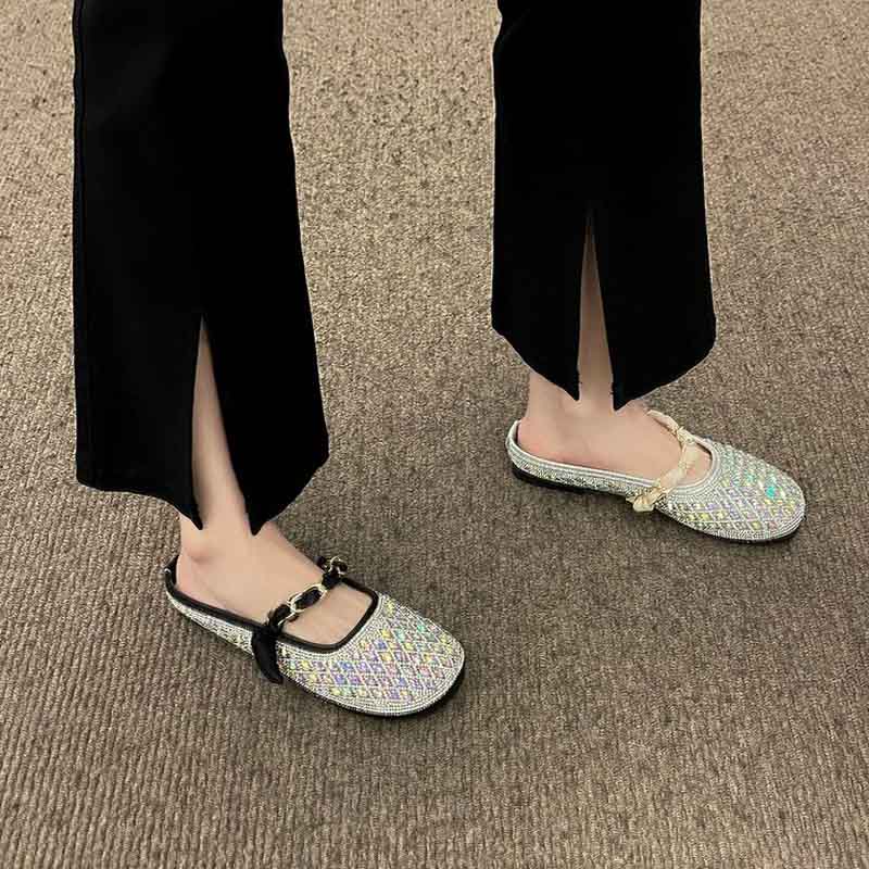 Oeteo Giày Búp Bê Đế Bằng Đính Đá Lấp Lánh Thời Trang Cho Nữ