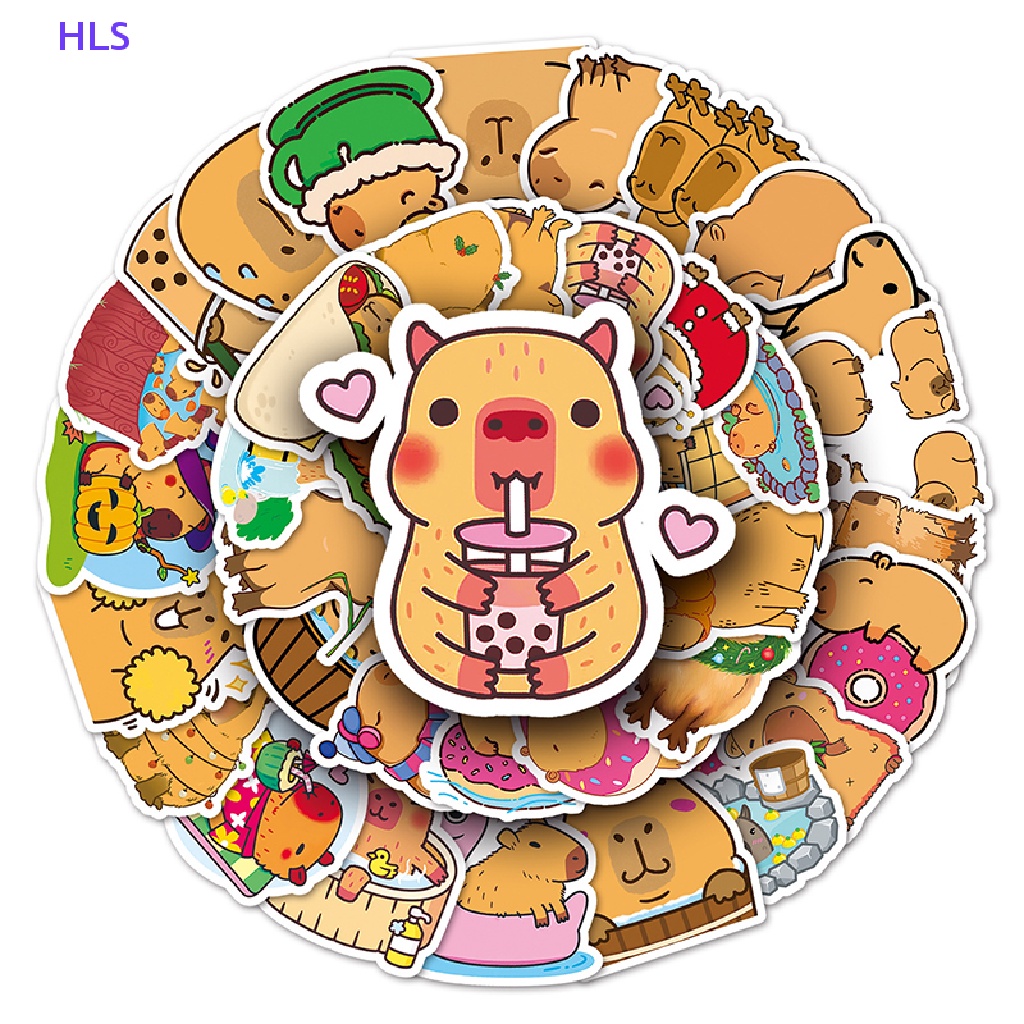 [HLS] 50Pcs Cartoon Capybara Stickers Cute Waterproof Animal Sticker Suitcase Decal