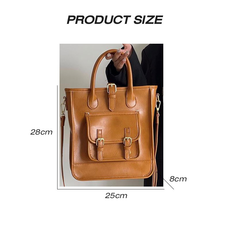 Mischa Túi Xách Da PU Màu Trơn Cỡ Lớn Phong Cách retro Thời Trang Cho Nữ