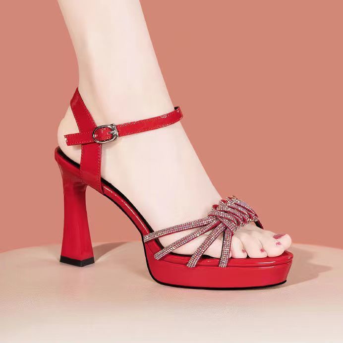 Giày Sandal Cao Gót Bằng Da Thật Cao Cấp Đế Dày Chống Nước Không Mệt Mỏi Phong Cách Pháp Cho Nữ