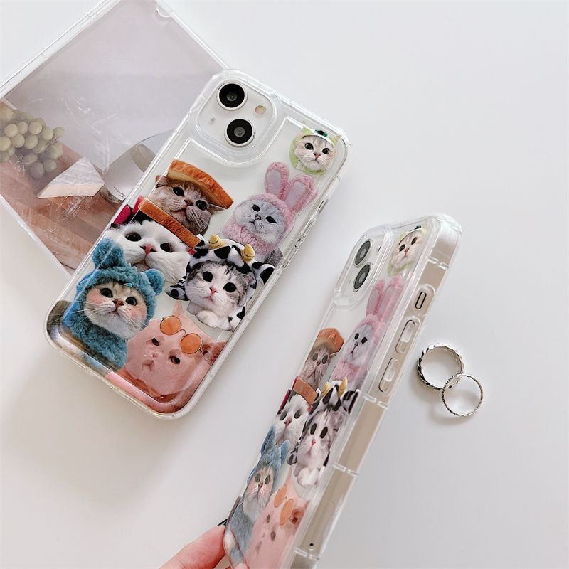 Ốp Điện Thoại Silicon TPU Mềm Trong Suốt Chống Sốc In Hình Mèo Cho IPhone 14 13 11 12 Pro XS Max X XR 7 + 8 Plus