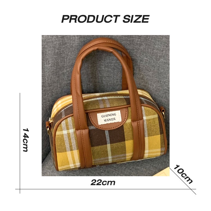 MISCHA Túi Đeo Chéo Vai Bằng Da PU Họa Tiết Caro Thời Trang Dễ Phối Đồ