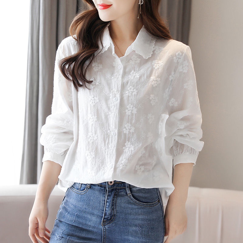 Áo Sơ Mi Cotton Thêu Họa Tiết Đơn Giản Thời Trang Chất Lượng