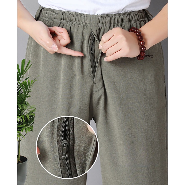 Quần Cotton Lanh Mỏng Ống Suông Rộng Lưng Cao Thoải Mái Thời Trang Mùa Hè 2023 Cho Nam Trung Niên 2023