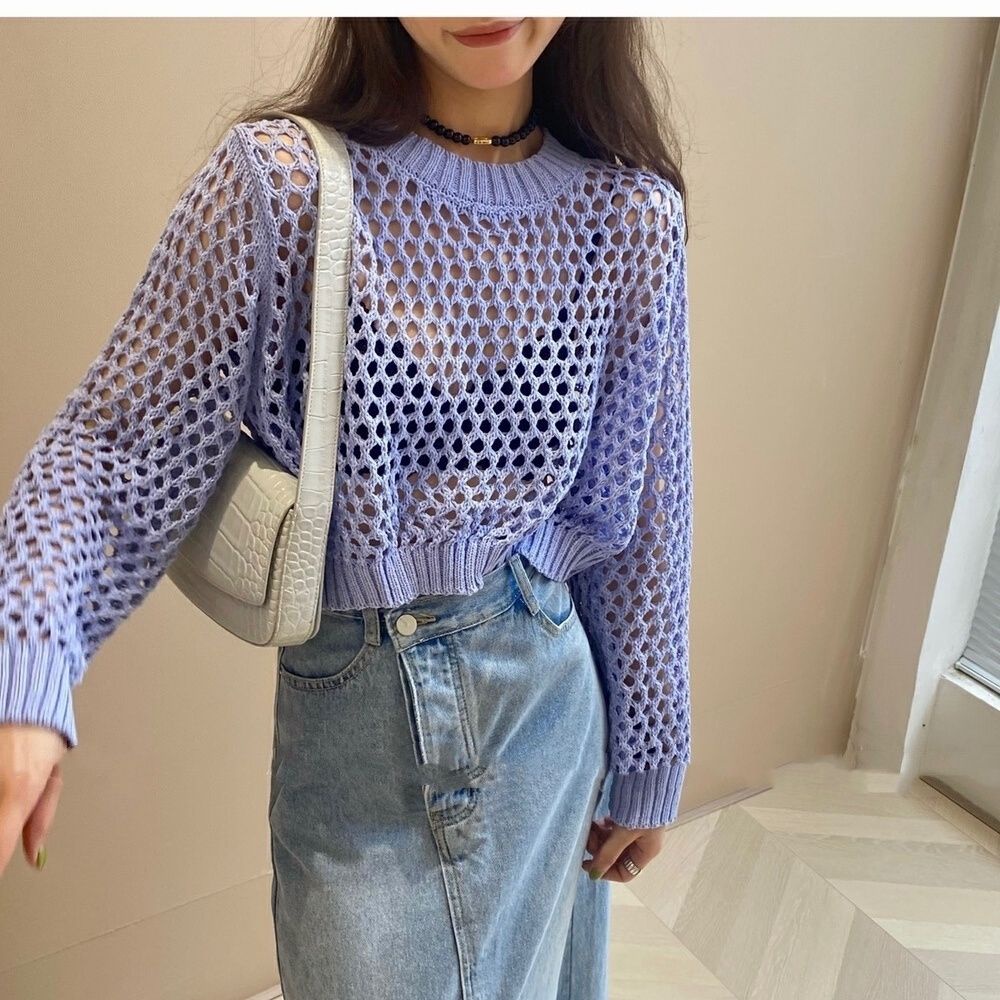 Áo Dệt Kim Mùa Hè 2023 Áo Blouse Khoét Lỗ Mới