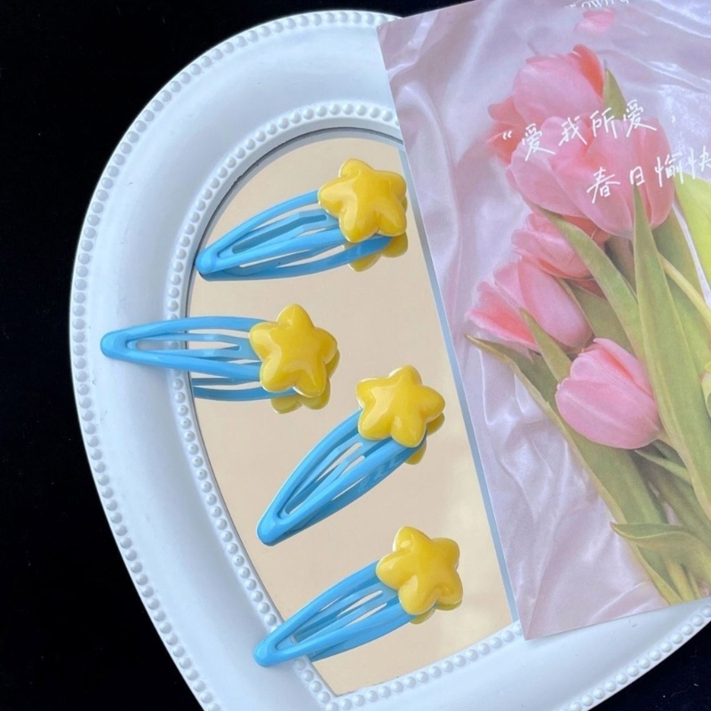 Set 2 Kẹp Tóc Hình Ngôi Sao Màu Vàng Chống Trượt Thời Trang Xuân Hè Cho Nữ