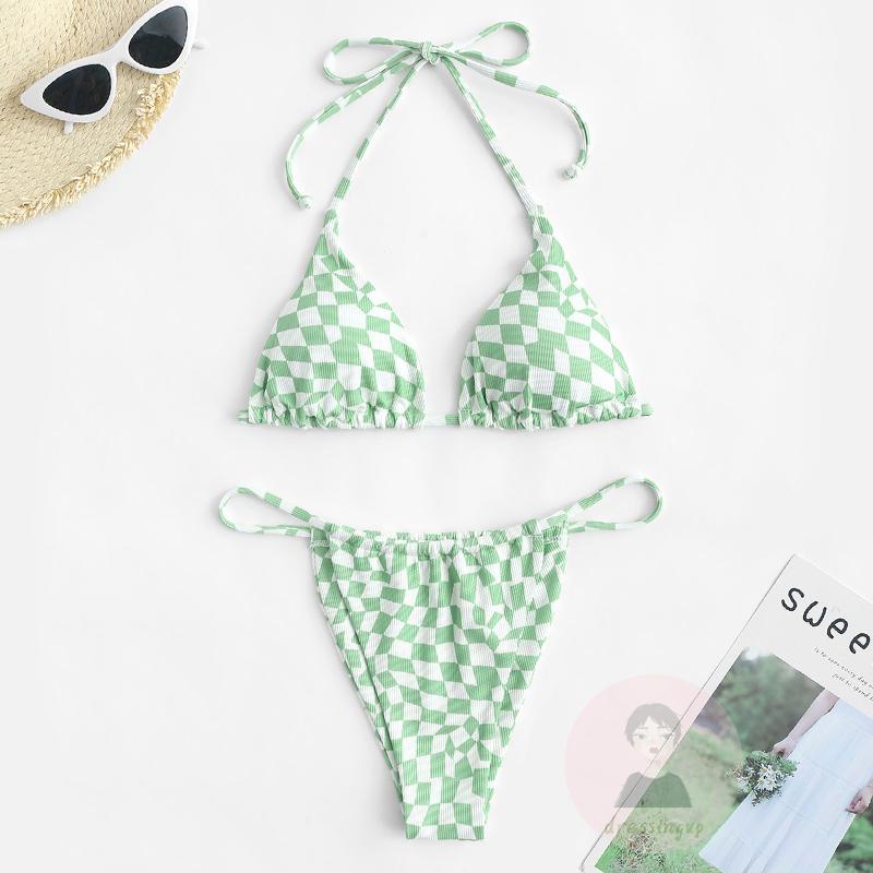 Bộ Đồ Bơi Nữ Eo Thấp Họa Tiết Caro Thời Trang Mùa Hè