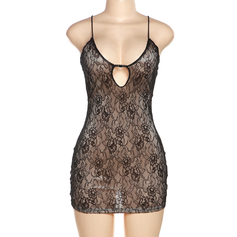 Đầm Hai Dây Cổ Chữ V Phối Ren Gợi Cảm Cho Nữ