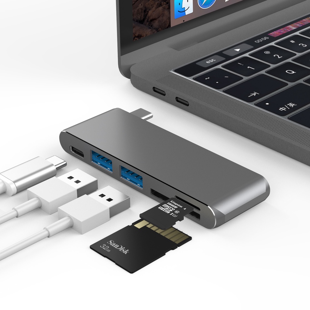 Hub Chuyển Đổi USB Type C Sang USB 3.0 PD TF / SD USB3.0 OTG Hỗ Trợ Thẻ TF SD Cho MacBook Pro