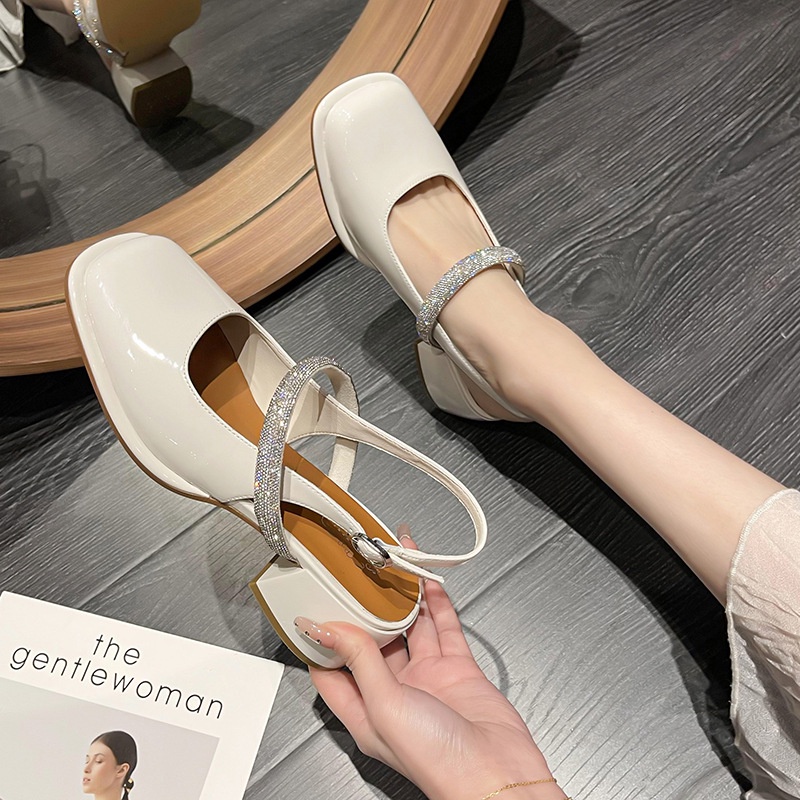 Giày búp bê cao gót một từ với gót dày quá giang cổ tích thiết kế phong cách cổ tích thích hợp Giày cao gót Baotou