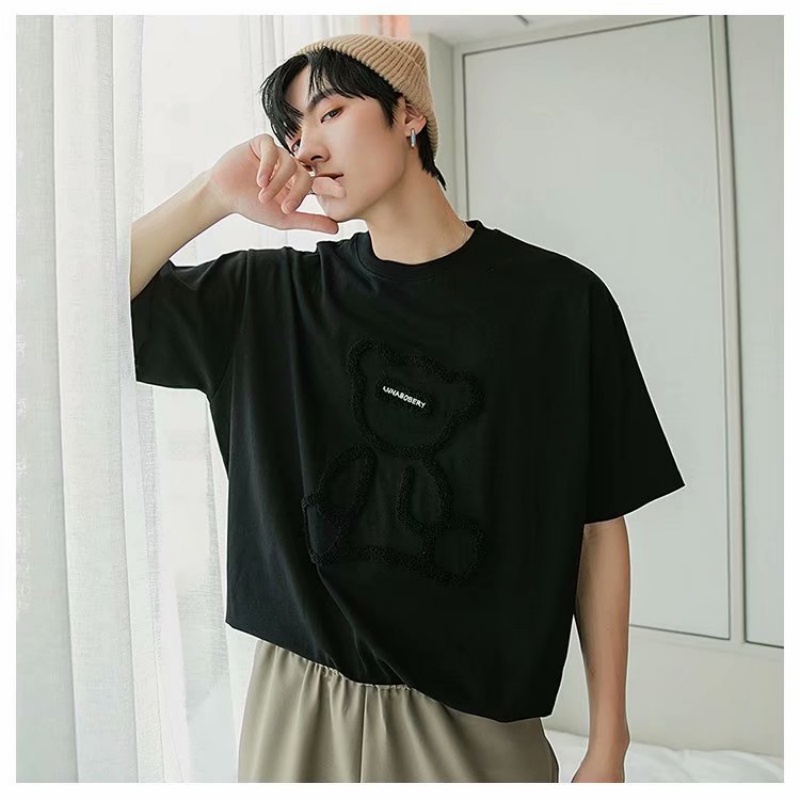 Áo Thun Tay Ngắn Cổ Tròn In Hình Gấu Trúc Hoạt Hình Phong Cách hip hop Đường Phố Hàn Quốc Cỡ Lớn M-2XL Cho Nam