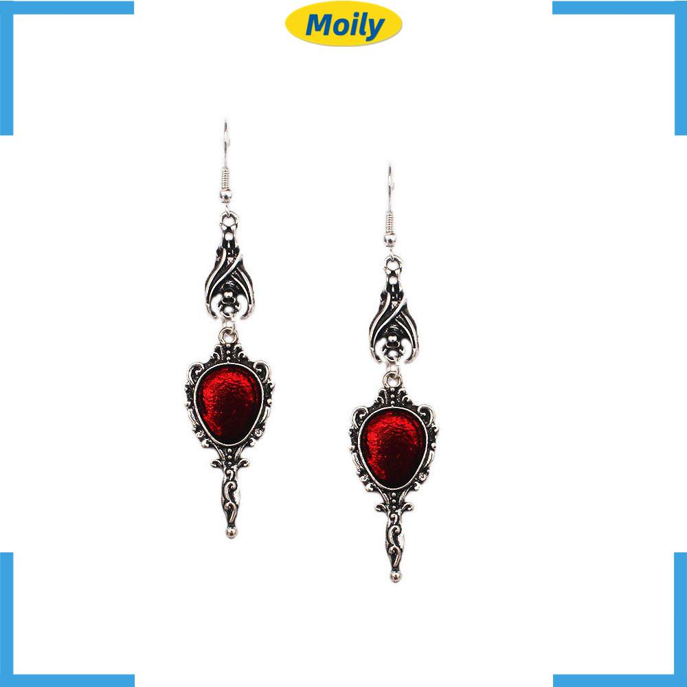 Khuyên tai hình dơi nhện màu đỏ kiểu gothic punk thời trang Halloween cho nữ