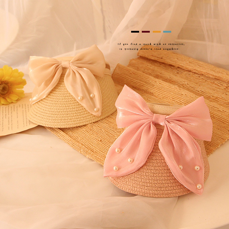 Khung Thành Cho Bé Chất Lượng Cao❤Mũ Chống Nắng Mùa Hè Bằng Satin Thắt Nơ Và Ngọc Trai Tinh Tế Trang Trí Đa Ứng