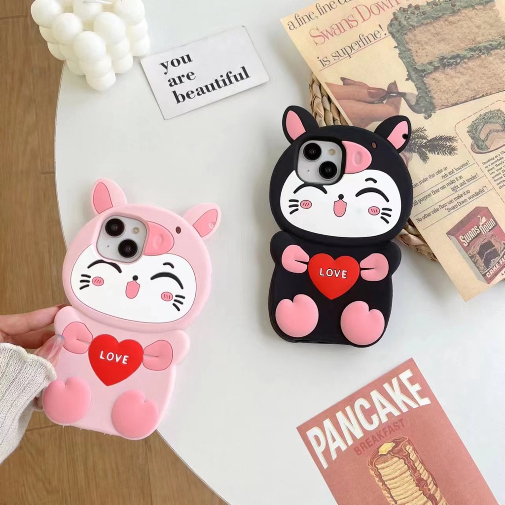Ốp Điện Thoại Silicon Mềm Họa Tiết Mèo Hoạt Hình 3D Sáng Tạo Cho iPhone 14 13 12 11 Pro Max XR X / XS 7 8 Plus