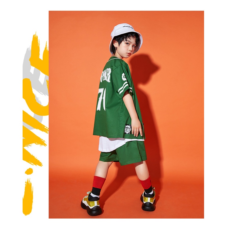 Bộ Đồ Thời Trang Mùa Hè Màu Xanh Lá / Đỏ Phong Cách Hip Hop Cho Bé Trai / Gái