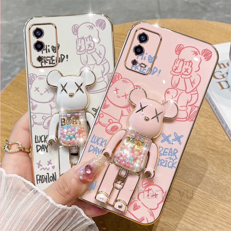 Ốp lưng OPPO A55 4G TPU 3D Giá đỡ gấu bạo lực vỏ điện thoại di động Trường hợp siêu mỏng mạ mềm Trường hợp chống sốc 3D Ốp Điện OPPO A55 4G