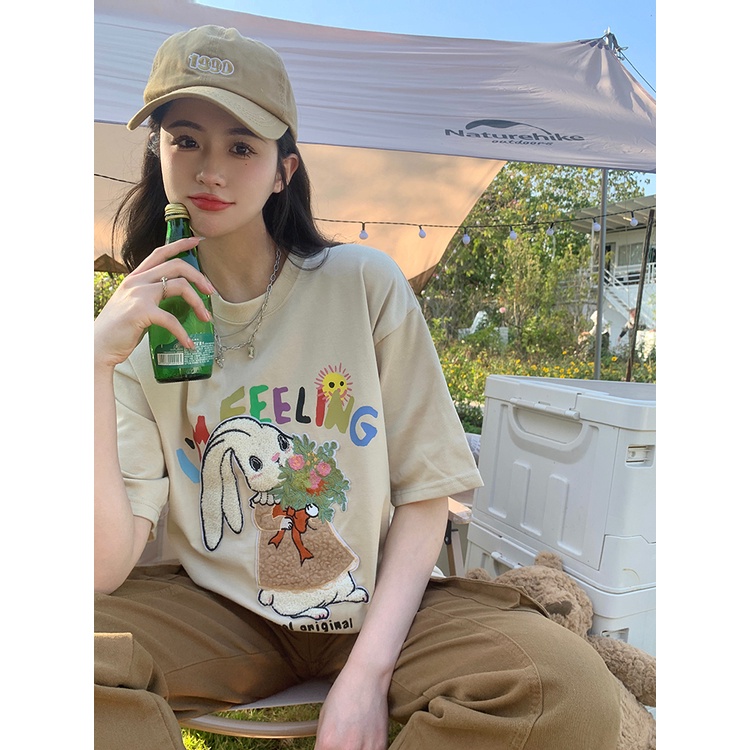 ZHELIHANGFEI Áo Thun Tay Ngắn Form Rộng Họa Tiết In Dễ Phối Đồ