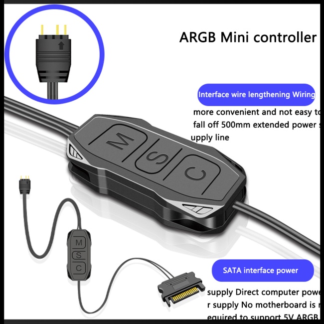 Bộ Điều Khiển Đồng Bộ Mini Zevaret Argb Với Dây Cáp Mở Rộng 5v 3-pin Sang SATA