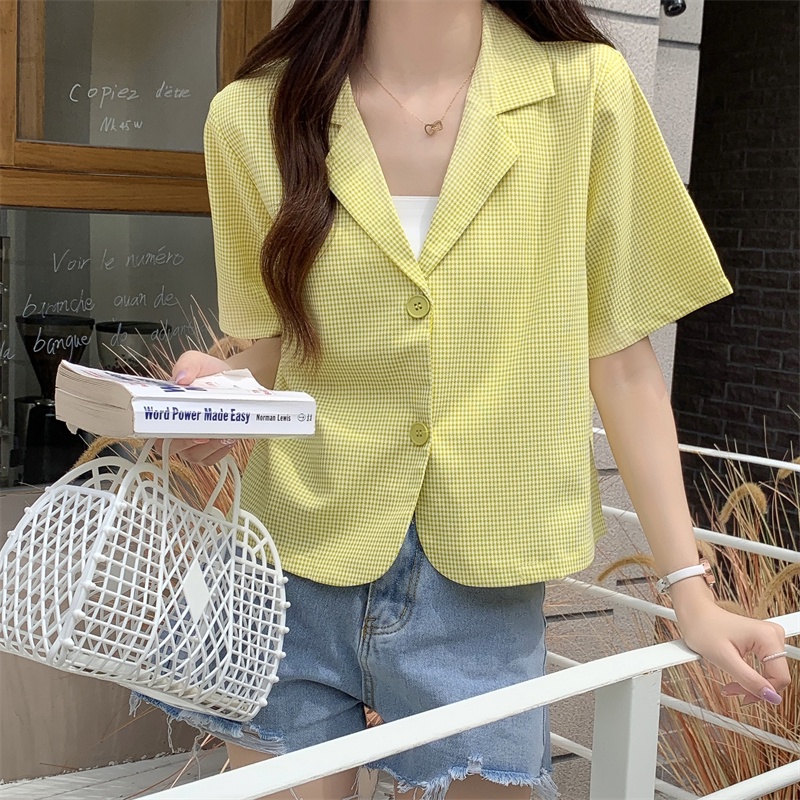 Áo Vest Ngắn Họa Tiết Sọc Caro Phong Cách Hàn Quốc Thời Trang Mùa Hè Cho Nữ