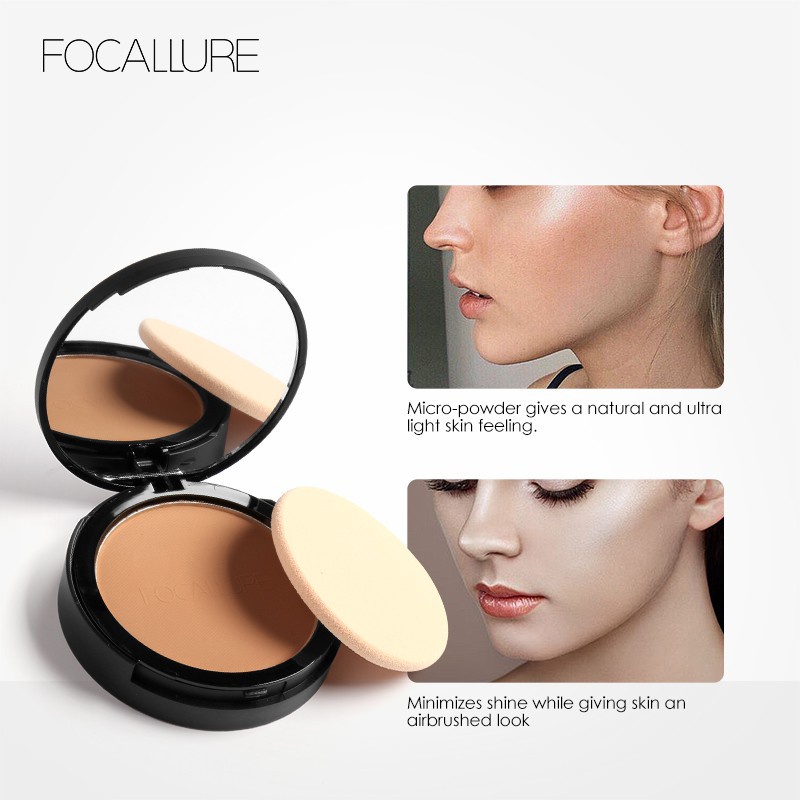 Phấn phủ dạng nén trang điểm FOCALLURE 3 màu tùy chọn kèm bông trang điểm 70g/1 hộp