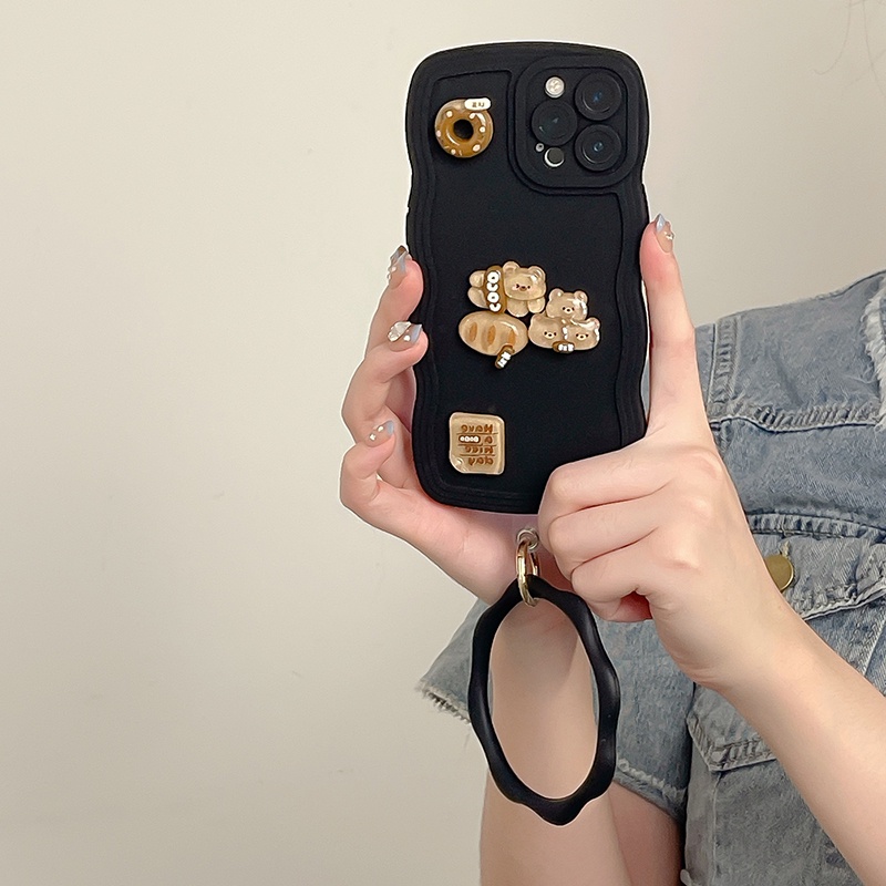 Ốp Điện Thoại Tpu In Hình Gấu Bánh Mì Sữa Có Vòng Đeo Tay Cho IPhone 14 13 12 11 Pro Max X XR XS Max 6 7 8 Plus