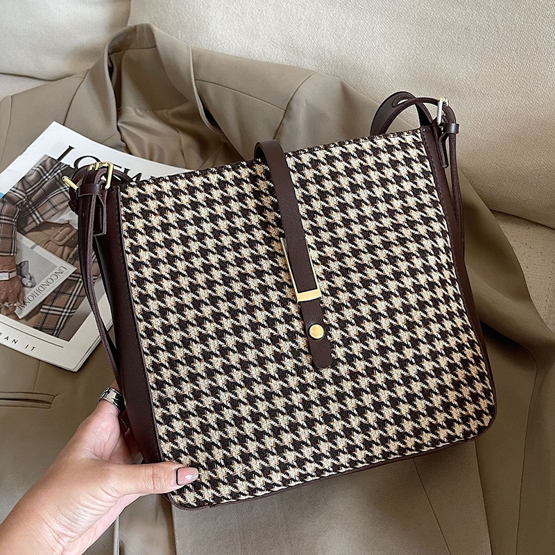 Túi Đeo Chéo Vải canvas Họa Tiết houndstooth Dễ Phối Đồ Thời Trang Cho Nữ