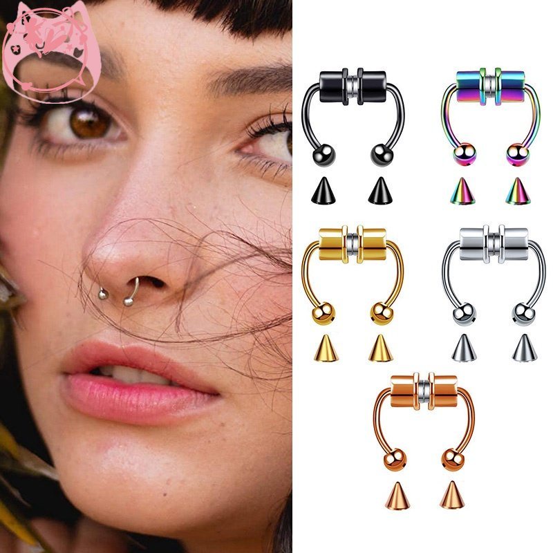 1 Khuyên Mũi Giả 316L Bằng Thép Không Gỉ Có Nam Châm Cho Nam Nữ