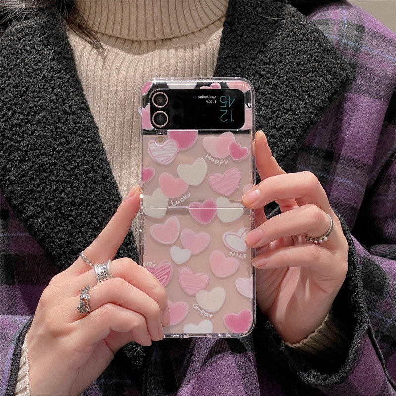 Bao Da Điện Thoại Họa Tiết Trái Tim Dễ Thương Cho samsung galaxy z flip 3 4 5 z flip5 zflip5 zflip3 zflip4 Ốp