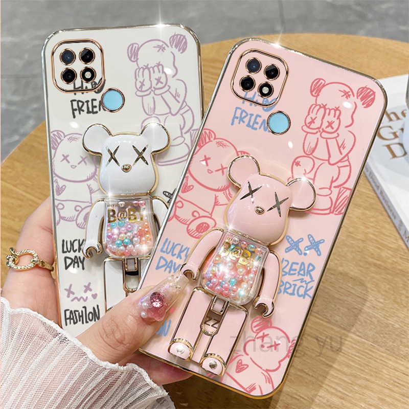 Ốp lưng Realme C21Y C25Y Realme C21 TPU 3D Giá đỡ gấu bạo lực vỏ điện thoại di động Trường hợp siêu mỏng mạ mềm Trường hợp chống sốc 3D Ốp Điện Realme C21Y C25Y Realme C21