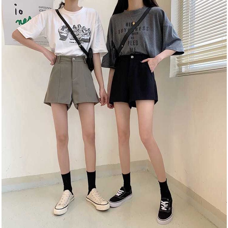 Quần short Lưng Cao Ống Rộng Màu Đen Thời Trang Mùa Hè Phong Cách Hàn Quốc Cho Nữ